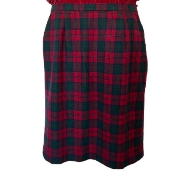 Vintage Pendleton Lindsay Tartan Plaid 100% Wool Skirt Red & Green USA Size 18 - Picture 3 of 17